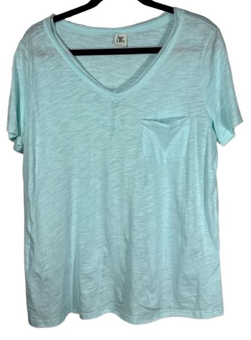 Sew In Love Mint Green V-Neck Short Sleeve Pocket Tee Size L